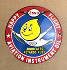 VINTAGE 6" DOME ESSO AVIATION OIL HAPPY FLIGHT GAS PUMP STATION PORCELAIN SIGN