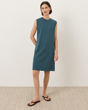 Pact Organic Soft-Slub Essential Easy Muscle Tee Dress, Deep Aqua