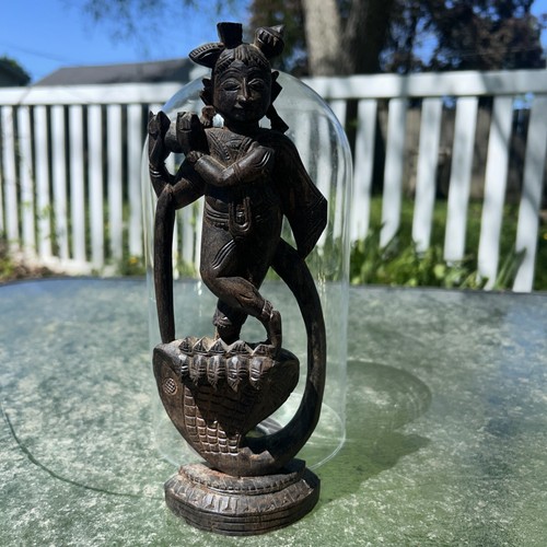 Vintage Old Antique Fine Hand Crafted Wooden Hindu God Krishna Statue / Figure