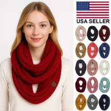 C.C Unisex Exclusive Solid Color Ribbed Knit Neck Warmer Infinity Scarf