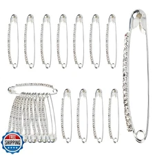 DAJISI 24Pcs Rhinestone Brooches - Decorative Safety Pins for Clothing, Silve