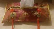 Red Maroon Silk Brocade Embroidery Chinese TISSUE BOX COVER