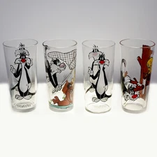 Sylvester and Tweety Glasses Early 1970s Warner Set of 4 Pepsi Collector Series