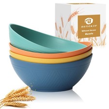 65 OZ Wheat Straw Bowls Set of 4, Large Unbreakable Salad Bowls, Microwave ...