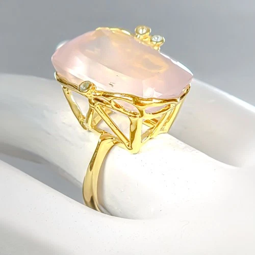 Anillo de cuarzo rosa natural hecho a mano 34 quilates plata de ley 925 tamaño 7,75/R438082 Foto 3 de 4