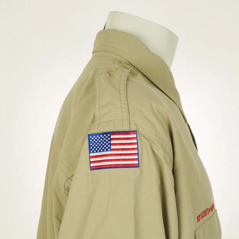 New Boy Scouts of America Uniform Shirt Mens 4XL XXXXL BSA Brown USA Flag Nylon - Image 3 of 4