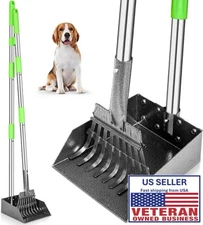 Pooper Scooper, Dog Pooper Scooper Long Handle Stainless Metal Tray and Rake for