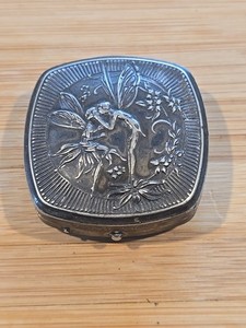 Antique Art Nouveau Fairies DJER KISS Mirrored Compact Rouge & Powder With Puffs