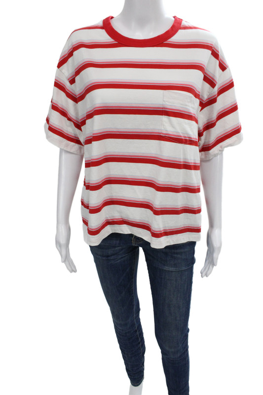 Xirena Womens Multicolor Striped Basic T-Shirt Short Sleeve Size M