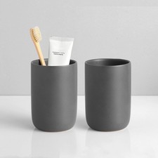 Matte Grey Toothbrush Holders for Bathrooms - Ceramic Toothbrush Toothpaste H...