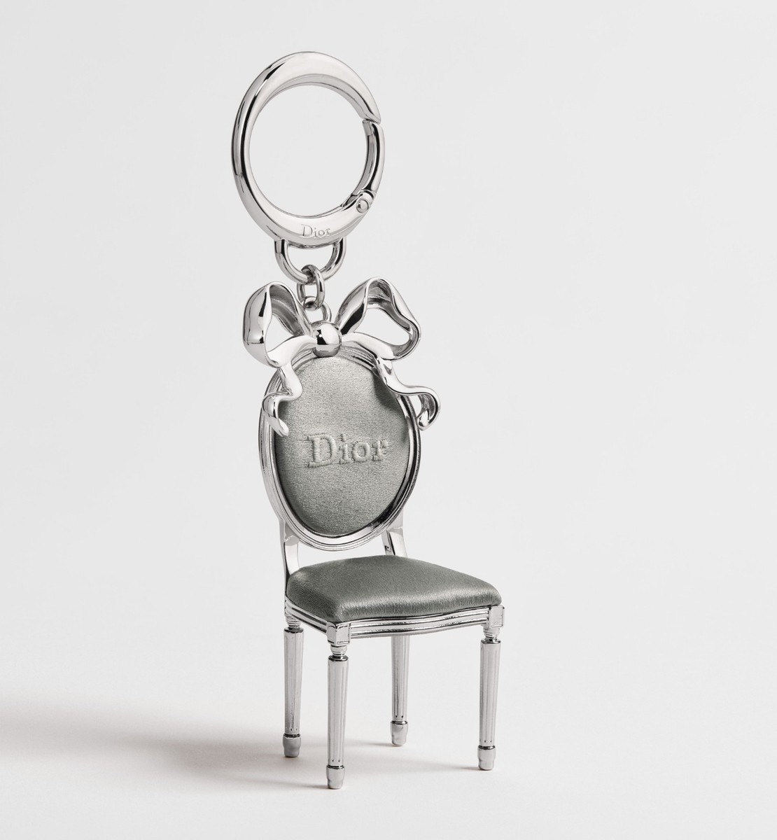 Dior Icon Chair Bag Charm Silver-Finish Metal and Gray Satiny
