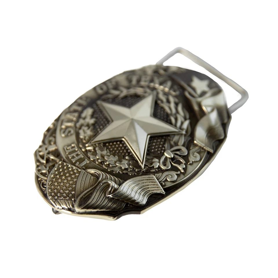 Hebilla de cinturón alemana plateada del estado de Texas, estrella de Texas, vaquero americano, hebilla de rodeo Foto 3 de 4