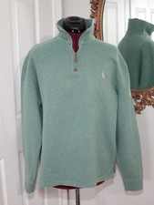 Polo Ralph Lauren Heather Green Quarter-Zip Pullover Sweater Gold Pony Sz L