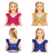 Girls Crop Top Dancewear Tank Tops Performance Sequin Blouse Kids Dance Shirt