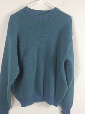 Vintage 90s Dockers Sweater Mens L Heavy Cotton Dark Green Cable Knit Korea