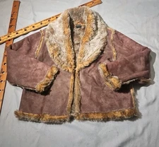 CEJON Faux Fur Jacket Womens Large Brown Coatigan Mob Wife Luxury Soft Lined