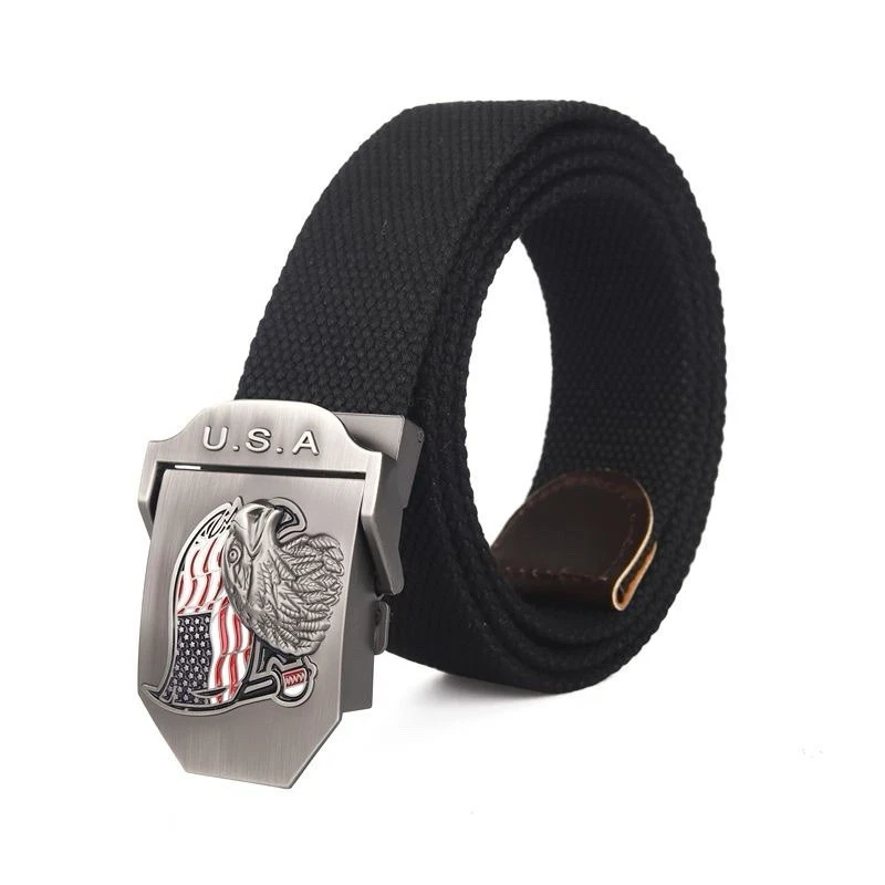 Automatic Buckle American Eagle Flag Outdoor Sport Canvas Weaving Cowboy Belt