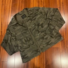 Sanctuary Green Camo {rint Jacket Blazer Frayed Hem Long Sleeve Top Size Large