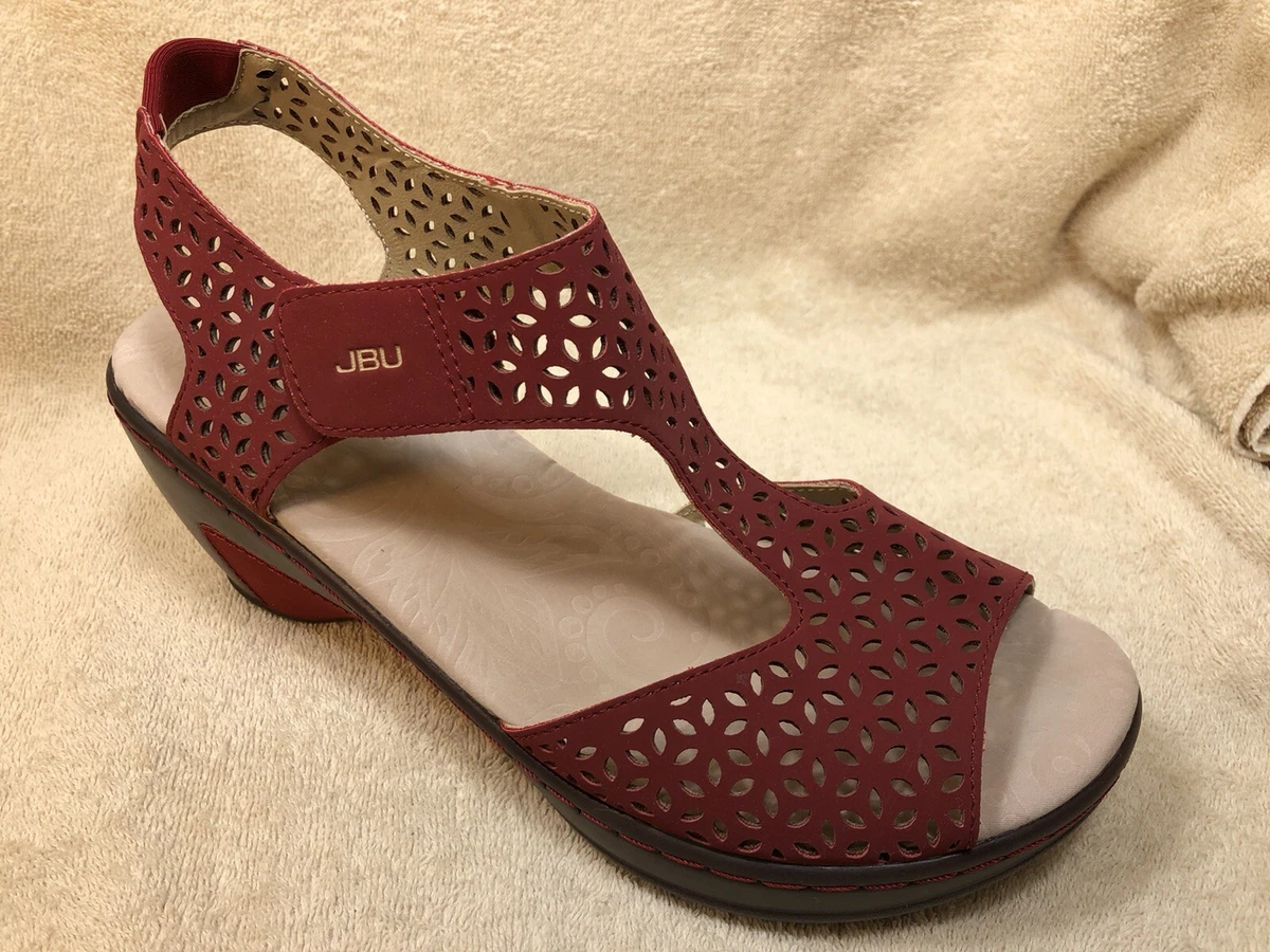 JBU by Jambu Red CHLOE Memory Foam Vegan Wedge Shoes Sandals Size