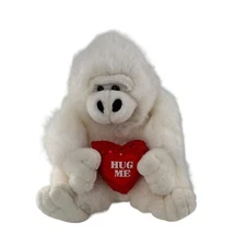 White Plush Gorilla Holding "Hug Me" Red Heart 14" Valentine Gift Stuffed Animal