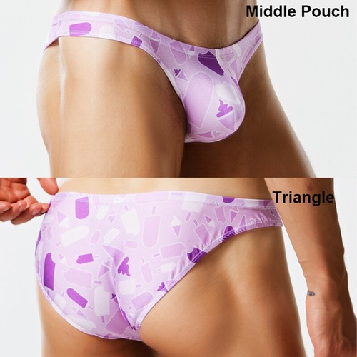 Men Sexy Bikinis Purple Ice Cream Low Waist Swimwear Briefs Thong Bathing Suits - Picture 11 of 27