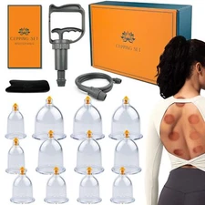 Cupping Set 12 Cups Kit for Massage Therapy at Home Pain Relief Hand Pump