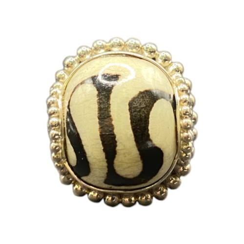 Anello Zebra Diaspro Taglio Cuscino Cristallo Argento Sterling Placcato Oro Timbrato Sejan - Foto 4 di 24