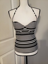 Old Navy Striped Black White Underwire Padded Bra Halter Neck Tankini Size Small