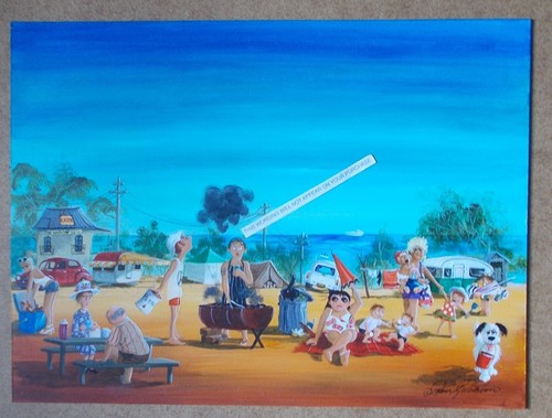 ORIGINAL ARTWORK AUSTRALIANA - CAMPING HOLIDAY