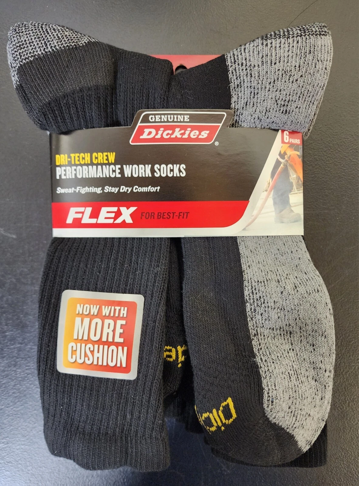 Dickies Size 12-15 Big and Tall Mens Dri Tech Crew Work Cushion Socks 6 Pairs