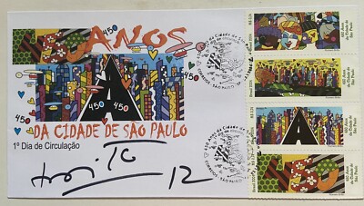 18) Romero Britto signiert Ersttags Brief Marke Unterschrift Autogramm signed