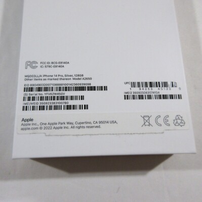 BOX ONLY Apple iPhone 14 Pro Silver 128gb MQ003LL/A A2650