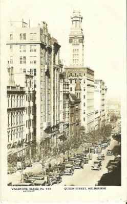 MELBOURNE QUEEN STREET VIELE ALTE AUTOS AUSTRALIEN UM 1920 VALENTINSTAG ECHTFOTO PC