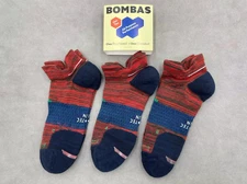 3 Pairs BOMBAS Women's Running Honeycomb Ankle Socks Size Large Red