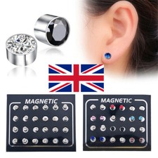 12 Pairs Magnetic Non-Piercing Clip Round Rhinestone Stud Earrings Jewelry Gift/