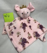 Manhattan Kids Elephant Baby Security Lovey Blanket Pink Purple Flowers Crown W6