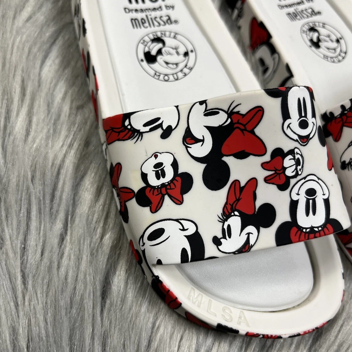 Mel By Melissa Girls Minnie Mouse Disney White Red Slide Sandals