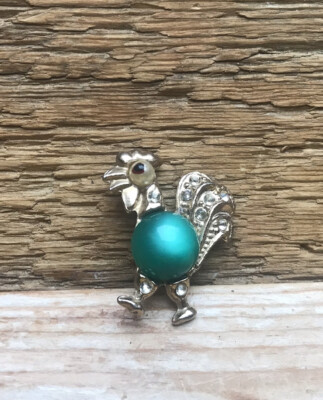 Vintage Stil Vogel Brosche/Anstecknadel/grün Jelly Bauch Optik Körper/Huhn/Hahn/60 er Jahre