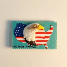 USA 3D Fridge Magnet God Bless America American Flag Bald Eagle Tourist Souvenir