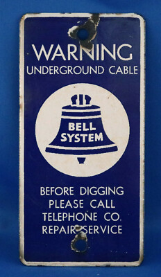 Vintage 1964 Bell System Warning Underground Cable Porcelain Coated ...