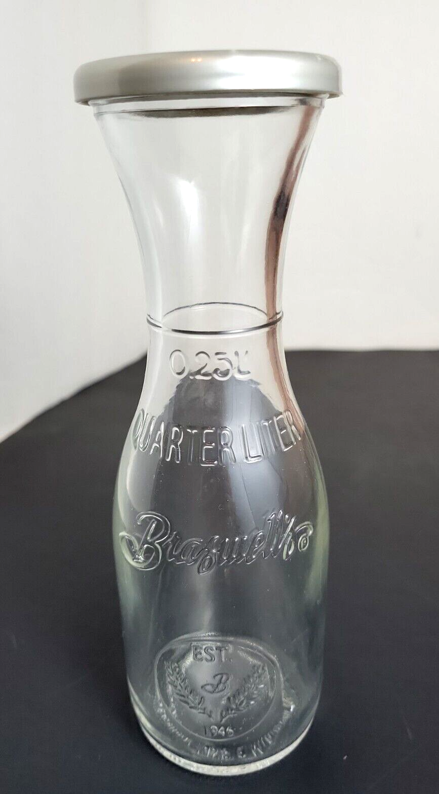 BRASWELL'S® Quarter Liter Glass MILK BOTTLE with Reusable Snap Lid 7.