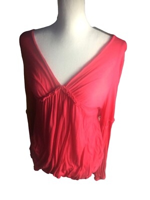 Boston Proper Plunging Neckline Red Top* Long Sleeve Blouse*Stretchy*EUC *Large