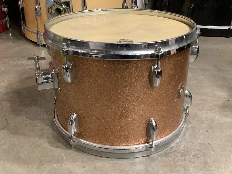 13" GRETSCH Rack Tom Drum 4416 ROUND BADGE VINTAGE 60s CHAMPAGNE SPARKLE MA3 - Image 2 of 4