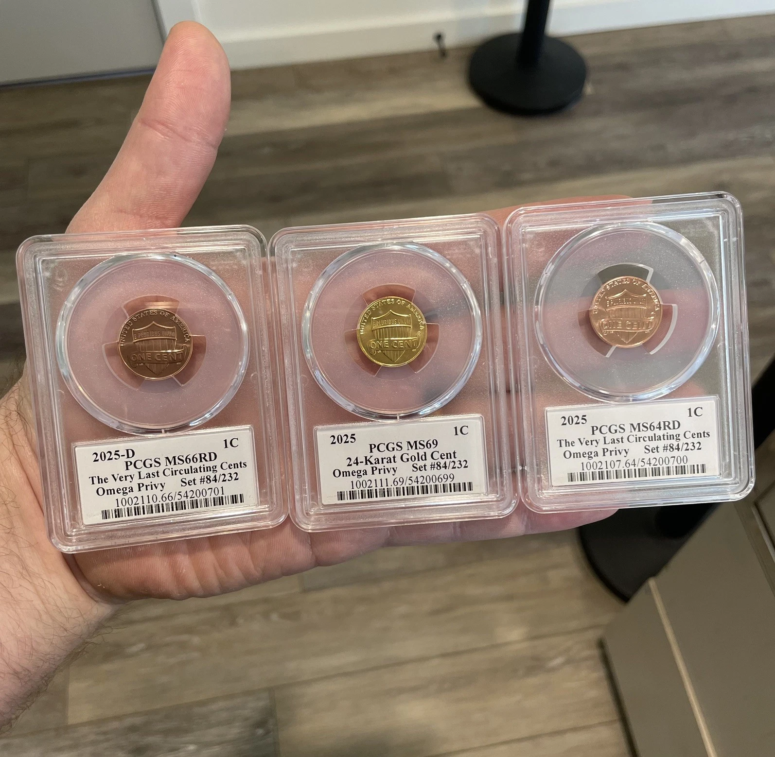 2025 Omega Lincon Cent 3 Coin Set PCGS PCGS MS-69/66RD/64R D CAC Approved