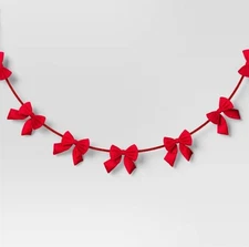 Christmas Velvet Bow Garland Red Wondershop Holidays Beautiful 6FT