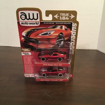 AUTO WORLD 2016 DODGE VIPER GTC, 2013 CHEVY CORVETTE 2 PAC ULTRA RED CHASE 1/64
