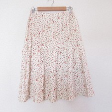 PINK HOUSE Flower Print Tiered Skirt in White and Red Women USED