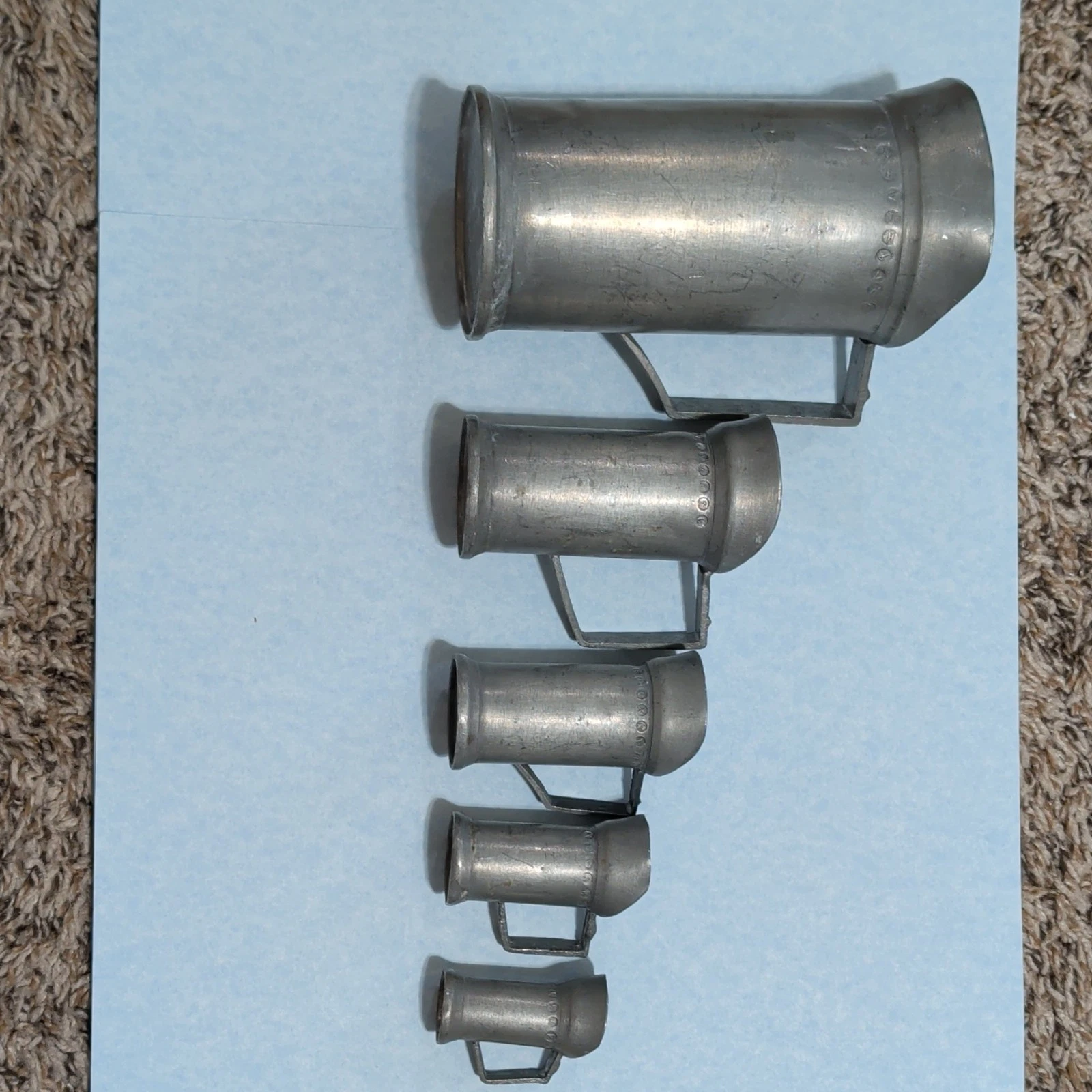 Vintage Hand Hammered Measuring Set Pewter Tankards for Measuring 5 Piece Metric