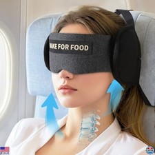 Travel Neck Pillow with Eye Mask, 360  Support for Airplane Sleep, Grey