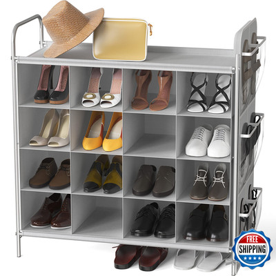 Simple Houseware 4-Tier 16 Cube Shoe Cubby Rack Organizer Gray